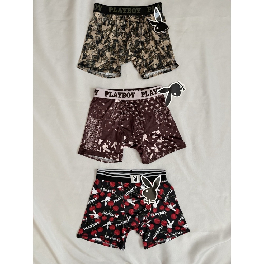 NEW PLAYBOY Boxers Playboy Boxer Briefs Men's Size Small Multicolor 3 Pair Boxer